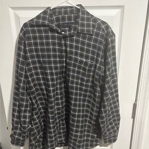 Men's Black and White Plaid Casual Button Down Shirt